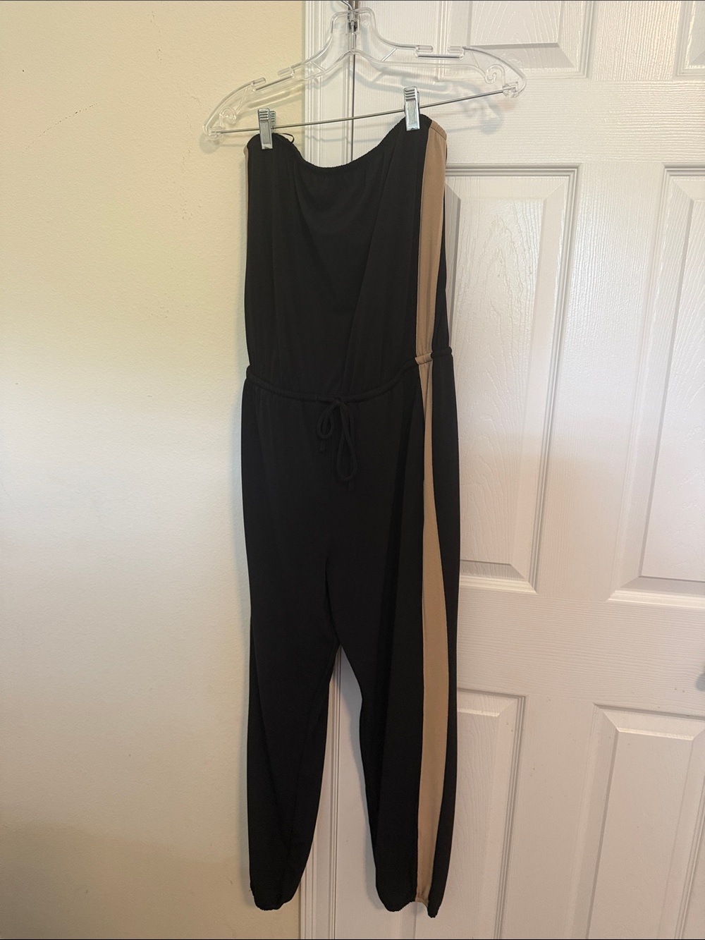 Express Black Jumpsuit with Tan Side Stripe